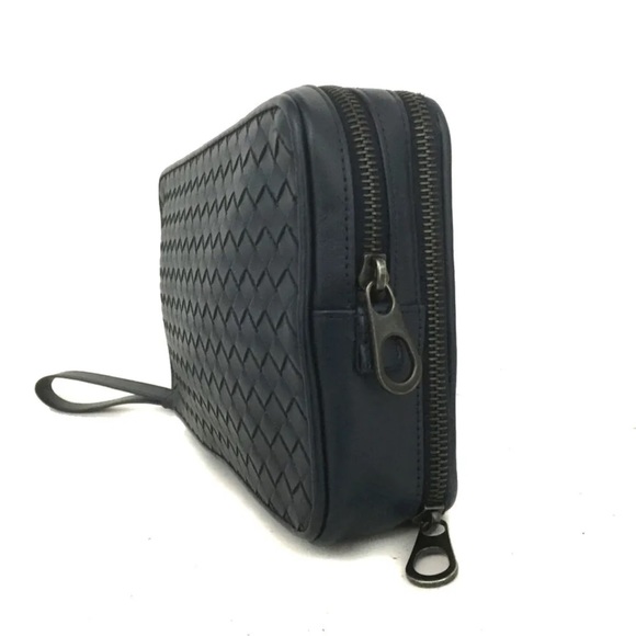 BOTTEGA VENETA Intrecciato Small Weave Clutch Bag Blue Leather Unbranded chain - Picture 6 of 11